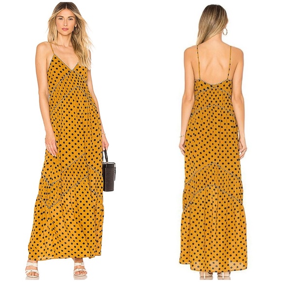 House of Harlow 1960 Mustard Polka Dot Maxi Dress - Picture 1 of 12